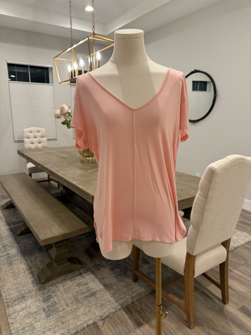 Bordeaux Light Pink/Peach V-Neck Top - 
Buttery Soft, perfect condition!